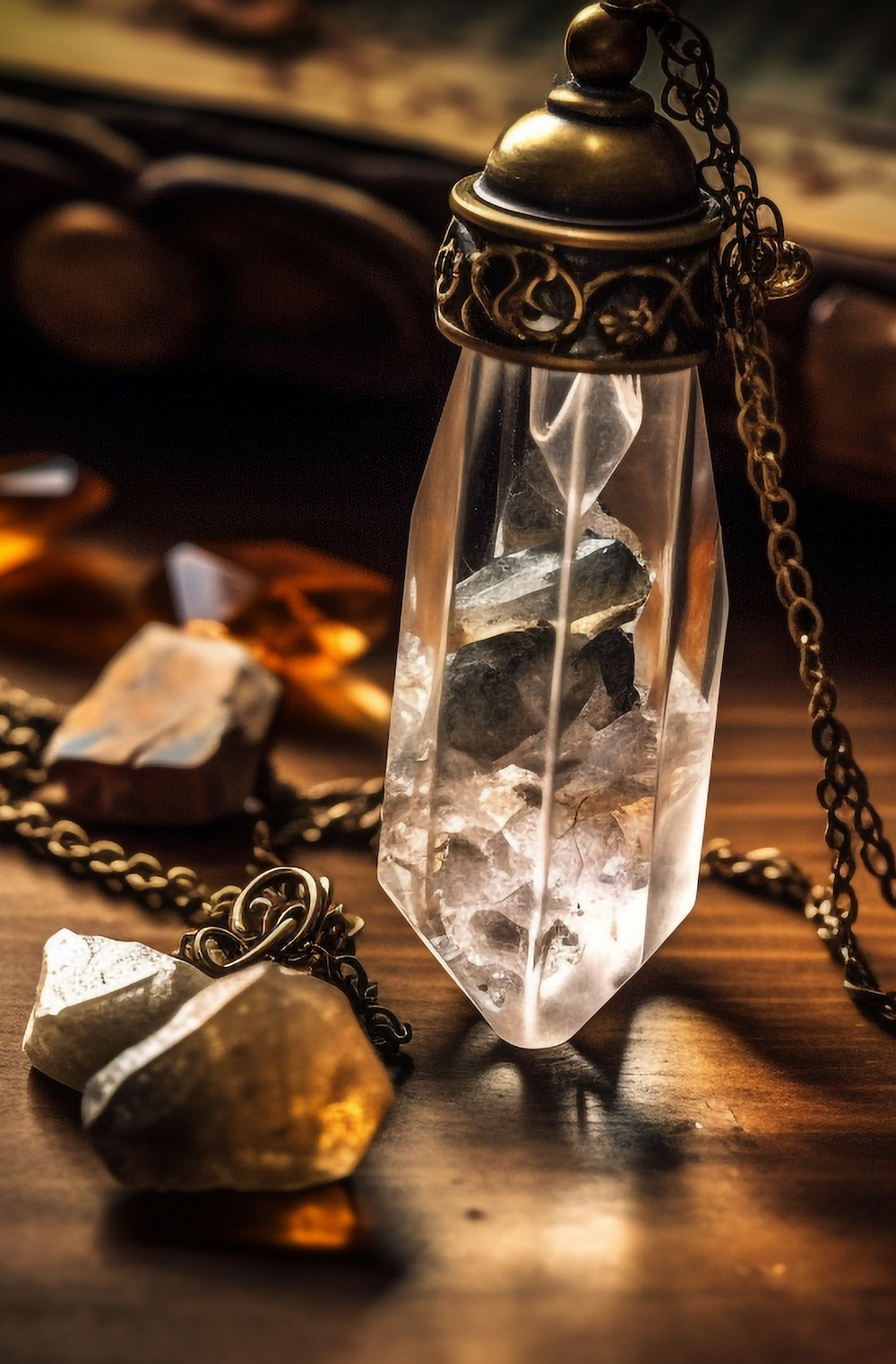 Jewelry chain of antique gemstones and gold generated by AI magnétisme valmain Rouen